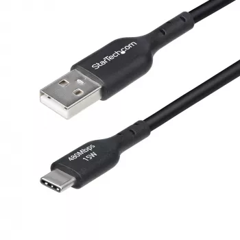 StarTech.com 15 cm USB-A į USB-C įkrovimo kabelis, įkrovimas ir sinchronizavimas, 3 A, USB 2.0, TPE apvalkalas – juodas USB įkrovimo laidas