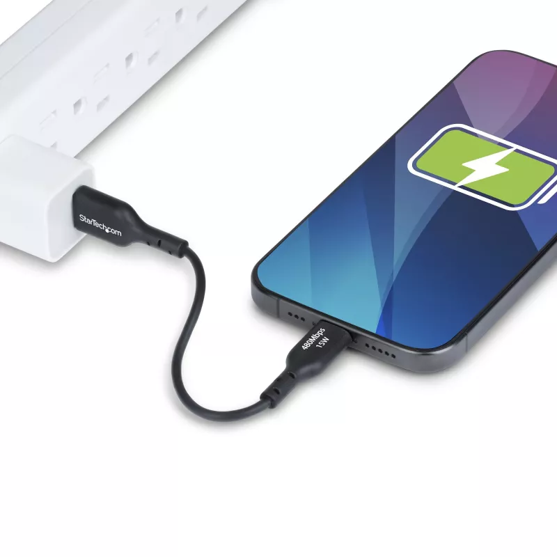 StarTech.com 15 cm USB-A į USB-C įkrovimo kabelis, įkrovimas ir sinchronizavimas, 3 A, USB 2.0, TPE apvalkalas – juodas USB įkrovimo laidas