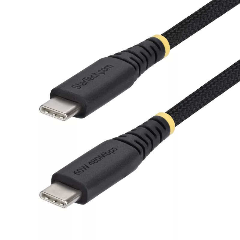 StarTech.com 2 m (6 pėd.) USB-C įkrovimo laidas, 60 W (3 A) PD, dviejų sluoksnių pintas nailono/TPE apvalkalas, tvirtas USB C įkrovimo laidas, USB 2.0 nešiojamojo kompiuterio įkroviklio laidas