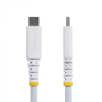 StarTech.com 3m (10ft) baltas USB-C įkrovimo kabelis, 60 W (3 A) PD, dviejų sluoksnių pintas nailonas/TPE apvalkalas, tvirtas USB-C įkrovimo laidas, USB 2.0 nešiojamojo kompiuterio įkroviklio kabelis