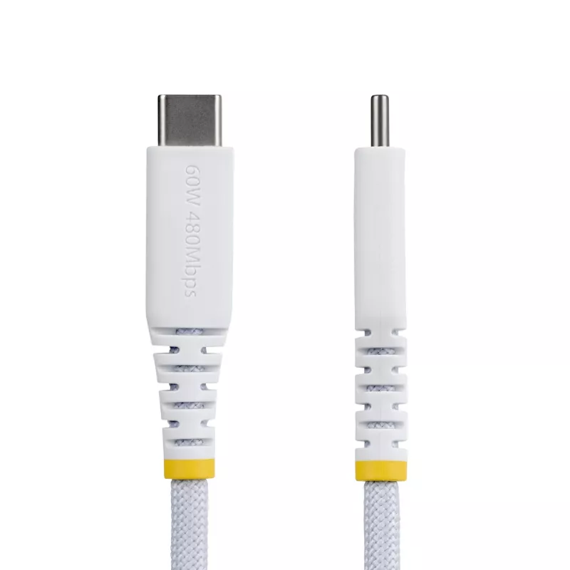 StarTech.com 3m (10ft) baltas USB-C įkrovimo kabelis, 60 W (3 A) PD, dviejų sluoksnių pintas nailonas/TPE apvalkalas, tvirtas USB-C įkrovimo laidas, USB 2.0 nešiojamojo kompiuterio įkroviklio kabelis