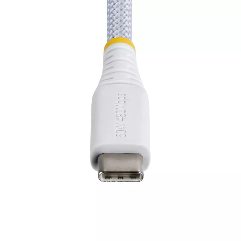 StarTech.com 3m (10ft) baltas USB-C įkrovimo kabelis, 60 W (3 A) PD, dviejų sluoksnių pintas nailonas/TPE apvalkalas, tvirtas USB-C įkrovimo laidas, USB 2.0 nešiojamojo kompiuterio įkroviklio kabelis