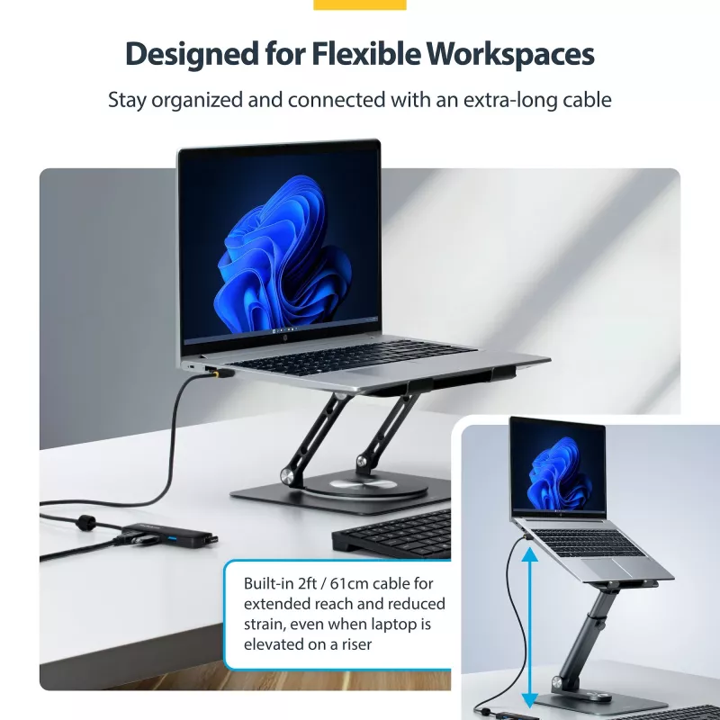 StarTech.com 4-Port USB-A Hub, 5Gbps, Bus Powered, USB-A to 4x USB-A Mini Hub, Extra Long 2ft/61cm Host kabelis, PCR Plastic, Portable Desktop / Laptop USB Hub