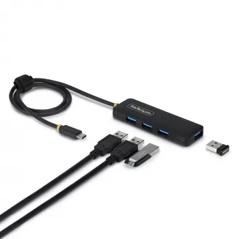 „StarTech.com“ 4 prievadų USB-C šakotuvas, 5 Gbps, maitinamas per magistralę, USB-C į 4x USB-A mini šakotuvas, ypač ilgas 2 pėdų/61 cm prijungimo laidas, PCR plastikas, nešiojamasis staliniams / nešiojamiesiems kompiuteriams skirtas USB šakotuvas