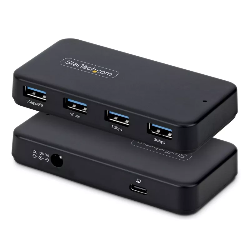 StarTech.com 4-Port USB-A Hub, 5Gbps, Self-Powered, 2-in-1 USB-C and USB-A Host kabelis, 1x BC 1.2 Charging Port, 24W maitinimo adapteris Included, MacBook and Windows