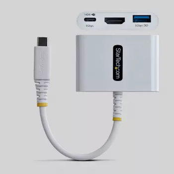 StarTech.com USB-C į HDMI daugiafunkcis adapteris su 140 W PD įkrovimu, 4K 60Hz HDMI, USB 5 Gbps šakotuvu, mini dokas, skirtas MacBook / Dell / Thinkpad / HP / iPad / planšetiniams kompiuteriams