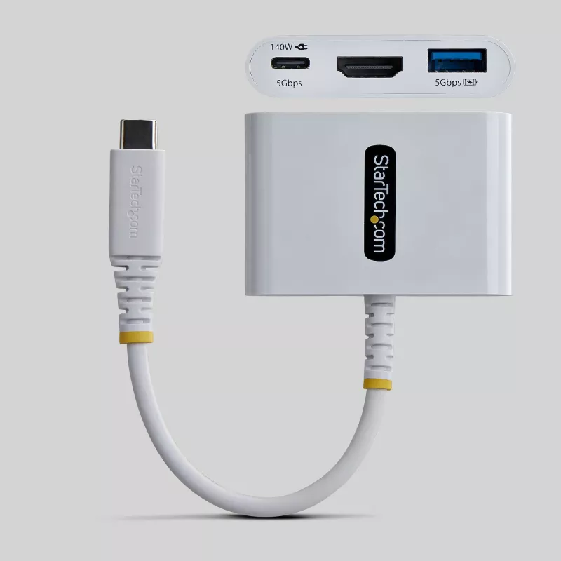 StarTech.com USB-C į HDMI daugiafunkcis adapteris su 140 W PD įkrovimu, 4K 60Hz HDMI, USB 5 Gbps šakotuvu, mini dokas, skirtas MacBook / Dell / Thinkpad / HP / iPad / planšetiniams kompiuteriams