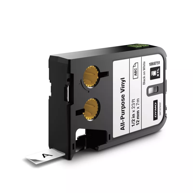 DYMO XTL universalios vinilo etiketės | 12 mm x 7 m | Juoda ant balto