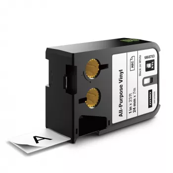 DYMO XTL universalios vinilo etiketės | 24 mm x 7 m | juoda ant balto