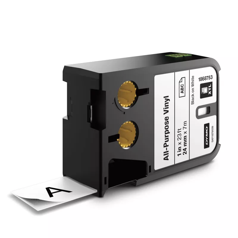 DYMO XTL universalios vinilo etiketės | 24 mm x 7 m | juoda ant balto