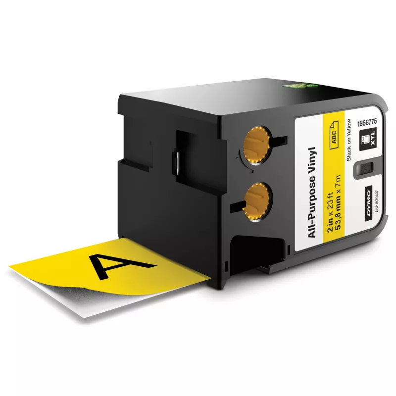 DYMO XTL universalios vinilinės etiketės | 54 mm x 7 m | juoda ant geltonos