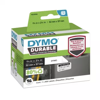 DYMO Originali LabelWriter patvarios etiketės | 57 mm x 32 mm | baltas polipropilenas | 800 lipnių etikečių | aukštos kokybės | skirtos LabelWriter etikečių spausdintuvams