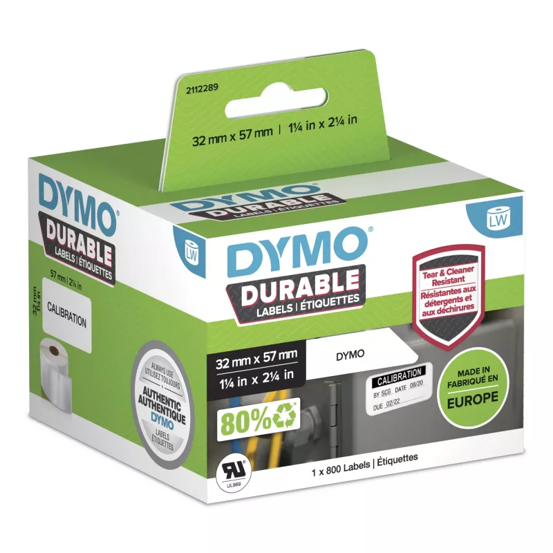 DYMO Originali LabelWriter patvarios etiketės | 57 mm x 32 mm | baltas polipropilenas | 800 lipnių etikečių | aukštos kokybės | skirtos LabelWriter etikečių spausdintuvams