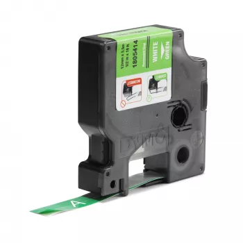DYMO Rhino pramoninės vinilo etiketės | 12 mm x 5,5 m | Balta spauda ant žalios | Lipnios | skirtos Rhino ir LabelManager etikečių spausdintuvams
