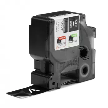 DYMO Rhino pramoninės vinilo etiketės | 24 mm x 5,5 m | Baltas spausdinimas ant juodo paviršiaus | Lipnios | skirtos LabelManager ir Rhino etikečių gamintojams