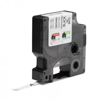 DYMO Rhino pramoninės nuolatinės poliesterio etiketės | 6 mm x 5,5 m | Juodas spaudinys ant balto | Lipnios | skirtos Rhino ir LabelManager etikečių spausdintuvams