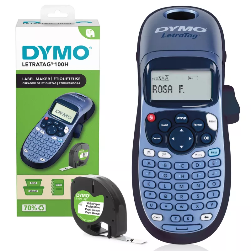 DYMO LetraTag LT-100H delninis etikečių spausdintuvas | ABC klaviatūros etikečių spausdintuvas su lengvai naudojamu 13 simbolių LCD ekranu | namams ar biurui | mėlynas