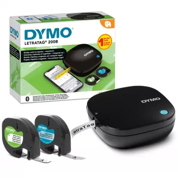DYMO LetraTag 200B Bluetooth etikečių spausdintuvo vertės rinkinys | Kompaktiškas etikečių spausdintuvas | Prisijungia per Bluetooth belaidę technologiją prie iOS ir Android | Sudėtyje yra 2 įvairios etikečių juostos