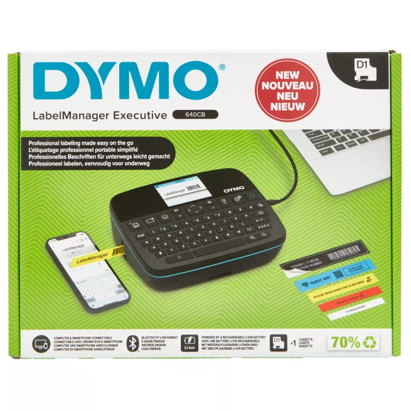 DYMO LabelManager Executive 640 CB Nešiojamasis Etikečių Spausdintuvas | Kompaktiškas Etikečių Gamintuvas su QWERTY Klaviatūra | Bluetooth ir USB Ryšys | Suderinamas su D1 Standartinėmis ir Patvariomis Etiketėmis
