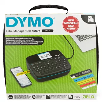 DYMO LabelManager Executive 640 CB nešiojamas etikečių spausdintuvo rinkinys su dėklu ir 3 etikečių kasetėmis | Kompaktiškas QWERTY etikečių rašytuvas | „Bluetooth“ ir USB jungiamumas | Suderinamas su D1 etiketėmis