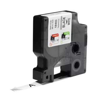 DYMO Rhino pramoninės vinilo etiketės | 9 mm x 5,5 m | Juodas spausdinimas ant baltos | Lipnios | skirtos Rhino ir LabelManager etikečių gamintojams