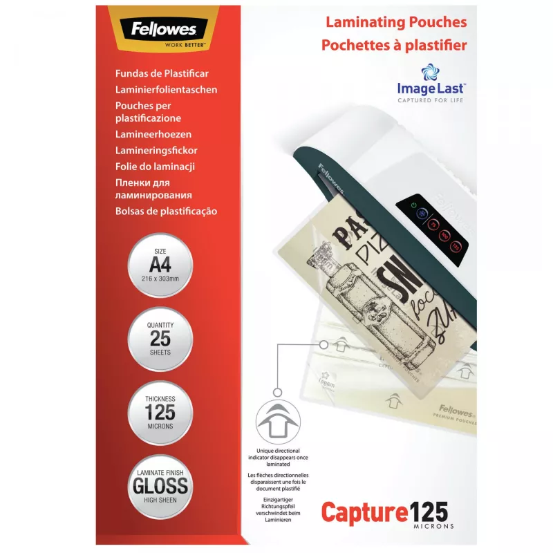 Fellowes ImageLast A4 125 mikronų laminavimo plėvelė - 25 vnt. pakuotė, blizgi, skaidri, A4, 0,125 mm, 310 mm, 214 mm