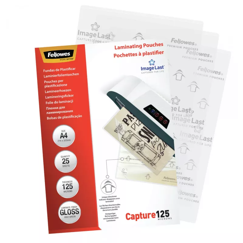 Fellowes ImageLast A4 125 mikronų laminavimo plėvelė - 25 vnt. pakuotė, blizgi, skaidri, A4, 0,125 mm, 310 mm, 214 mm