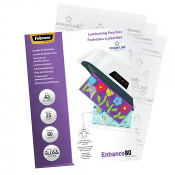 Fellowes ImageLast A3 80 Mikronų Laminavimo Plėvelė - 25 vnt., Blizgi, Skaidri, A3, 0,08 mm, 430 mm, 1 mm