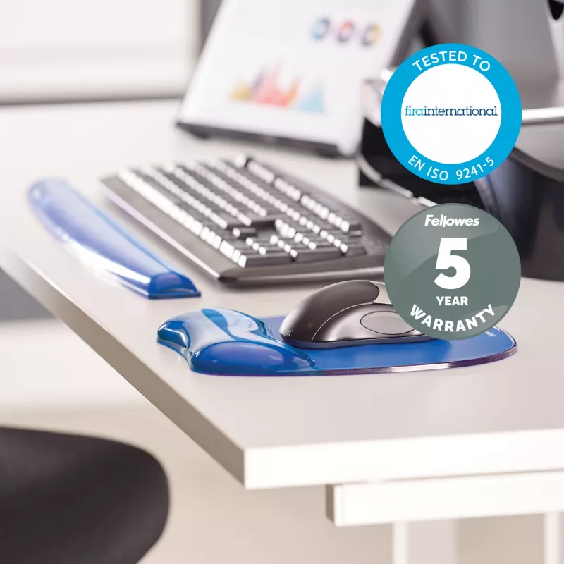 Fellowes pelės kilimėlis su riešo atrama - Crystals gelinis pelės kilimėlis su neslystančiu guminiu pagrindu - ergonominis pelės kilimėlis kompiuteriui, nešiojamam kompiuteriui, namų biurui - suderinamas su lazerinėmis ir optinėmis pelėmis - mėlynas