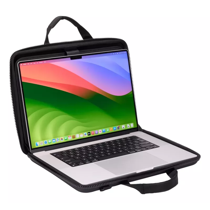 Nešiojamojo kompiuterio krepšys Thule Gauntlet 16, skirtas 16 colių MacBook, juodas, sustiprintas įdėklas ir apsauginis užtrauktukas