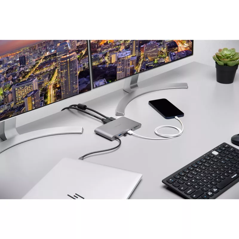 Kensington UH1440P USB-C 5Gbps dviejų vaizdo išvesčių mobilus dokas be tvarkyklių – 85W pralaidus maitinimas – DP/HDMI/VGA