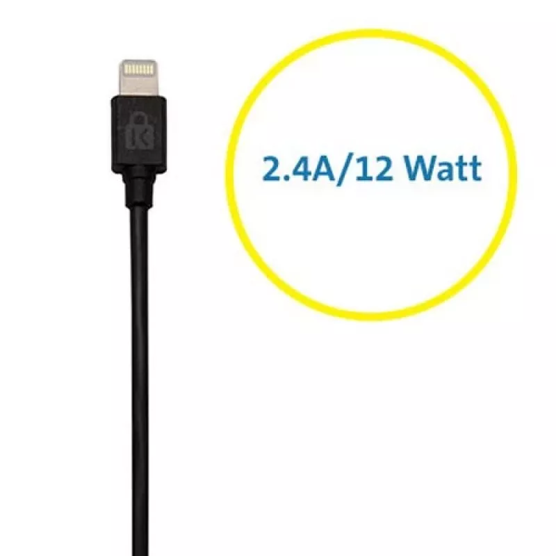 Kensington PowerBolt™ 2.4 automobilinis įkroviklis — juodas, automobilinis, cigarečių degiklio lizdas, 1 m, juodas