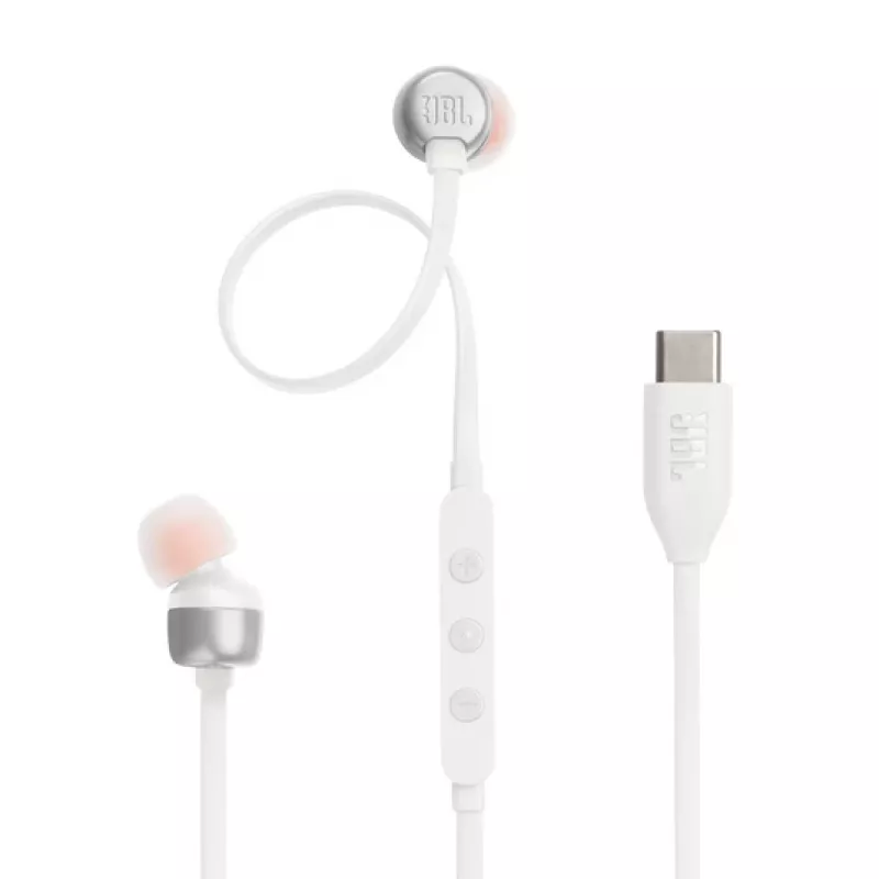 JBL Tune 310C ausinės su laidu į ausis skambučiams / muzikai USB Type-C baltos