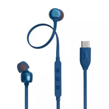 JBL Tune 310C USB ausinės su mikrofonu, laidinės, į ausis įdedamos, skambučiams/muzikai, USB Type-C, mėlynos