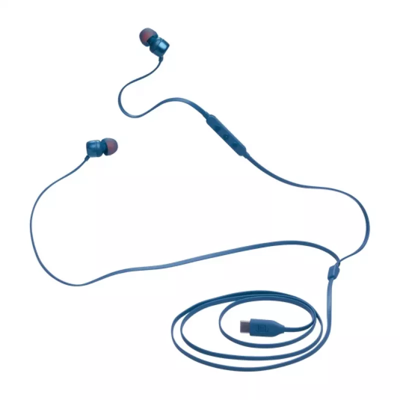 JBL Tune 310C USB ausinės su mikrofonu, laidinės, į ausis įdedamos, skambučiams/muzikai, USB Type-C, mėlynos
