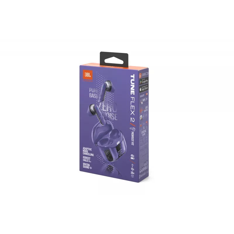 JBL Tune Flex 2 Ghost Edition ausinės True Wireless Stereo (TWS) į ausis dedamos skambučiams / muzikai Bluetooth violetinės
