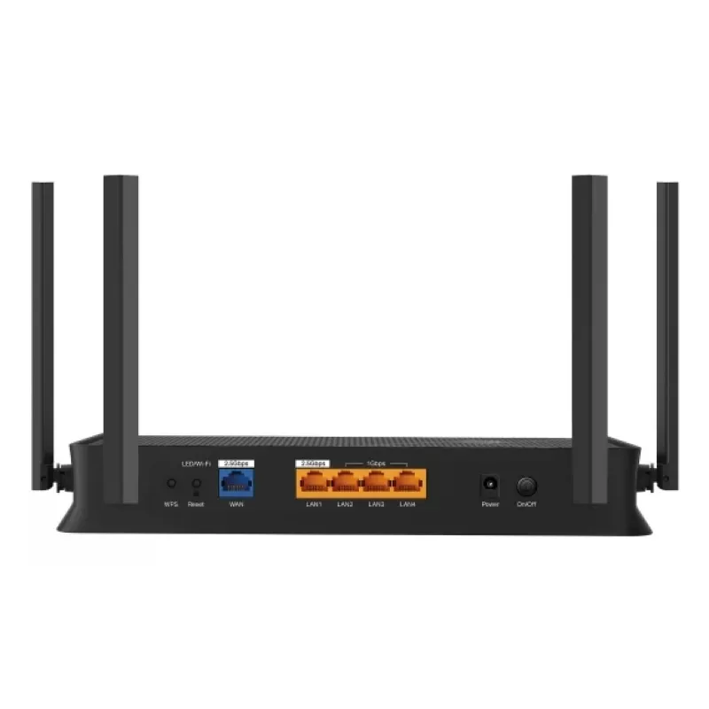 Stalinis belaidis maršruto parinktuvas TP-Link EB210 Pro — Dviejų juostų 2,4/5 GHz, Wi‑Fi 7 (802.11be), 2,5 Gigabit Ethernet, 5 LAN prievadai, USB, Juodas