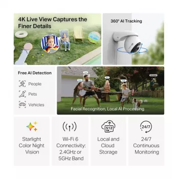 TP-Link Tapo TC46 apsaugos kamera Sferinė IP apsaugos kamera Viduje ir lauke 3840 x 2160 pikselių Lubos/Siena/Stulpas