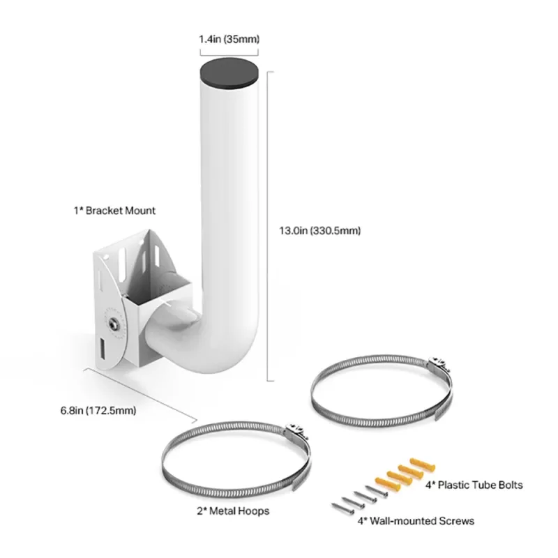 TP-Link Omada stulpo/sienos tvirtinimo rinkinys lauko prieigos taškui, WLAN prieigos taško laikiklis, balta, nerūdijantis plienas, TP-Link, 400 g, 1 vnt.