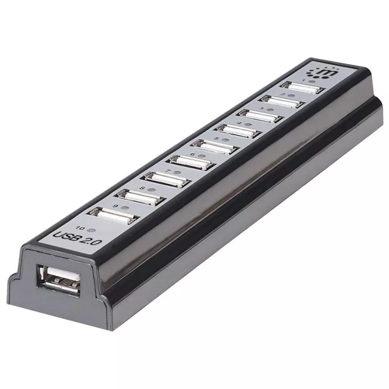 USB šakotuvas Manhattan USB-A 10 prievadų, 480 Mbps, juodas