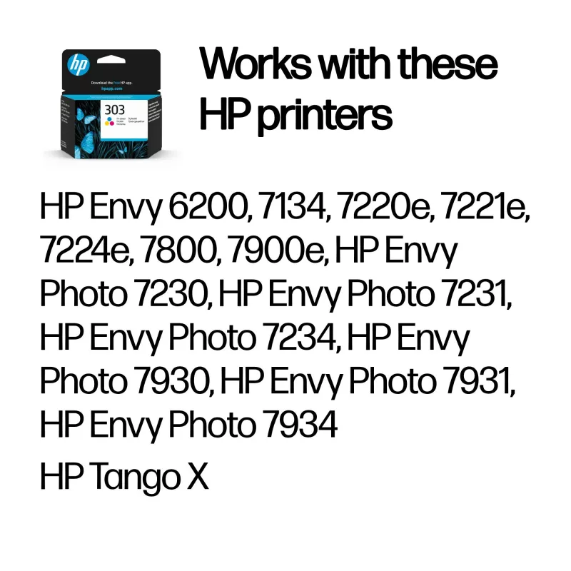 HP 303 Originalius trijų spalvų rašalo kasetė, standartinės išeigos, žydra, purpurinė, geltona, dažų pagrindo rašalas, 1 vnt., 165 puslapiai, viena pakuotė