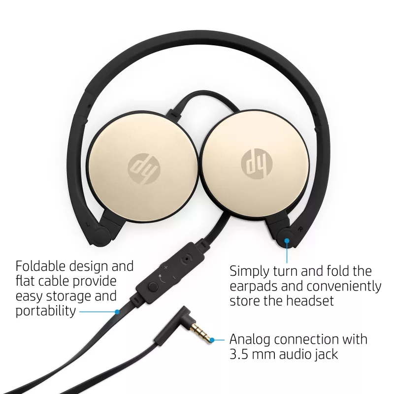 HP Stereo ausinės H2800 (juodos su šilkiniu auksu), laidinės, skambučiams / muzikai, 125 g, ausinės, juoda, auksinė