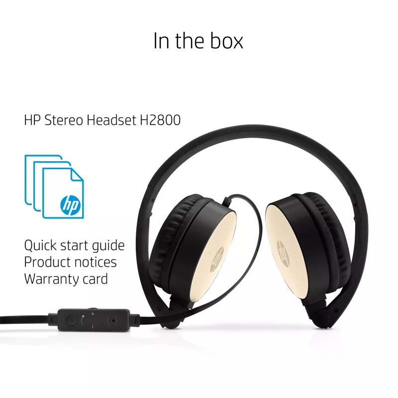 HP Stereo ausinės H2800 (juodos su šilkiniu auksu), laidinės, skambučiams / muzikai, 125 g, ausinės, juoda, auksinė