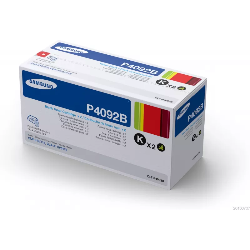 Tonerio kasetės 2 vnt. pakuotėje, Samsung CLT-P4092B, juoda, 1 500 puslapių vienai kasetei