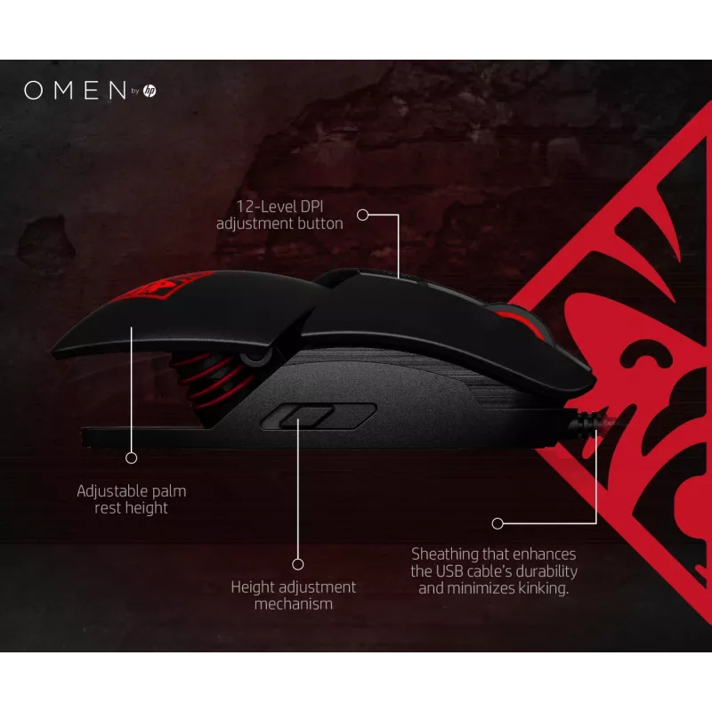 HP OMEN by Reactor pelė, dešiniarankiams, optinė, USB Type-A, 16000 DPI, 0,2 ms, juoda