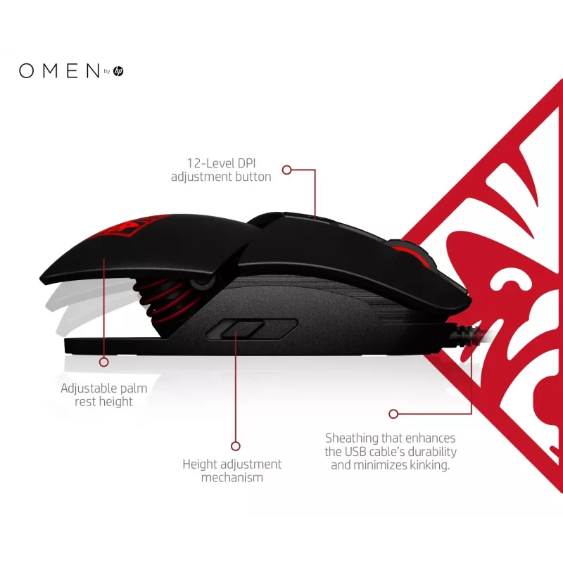 HP OMEN by Reactor pelė, dešiniarankiams, optinė, USB Type-A, 16000 DPI, 0,2 ms, juoda