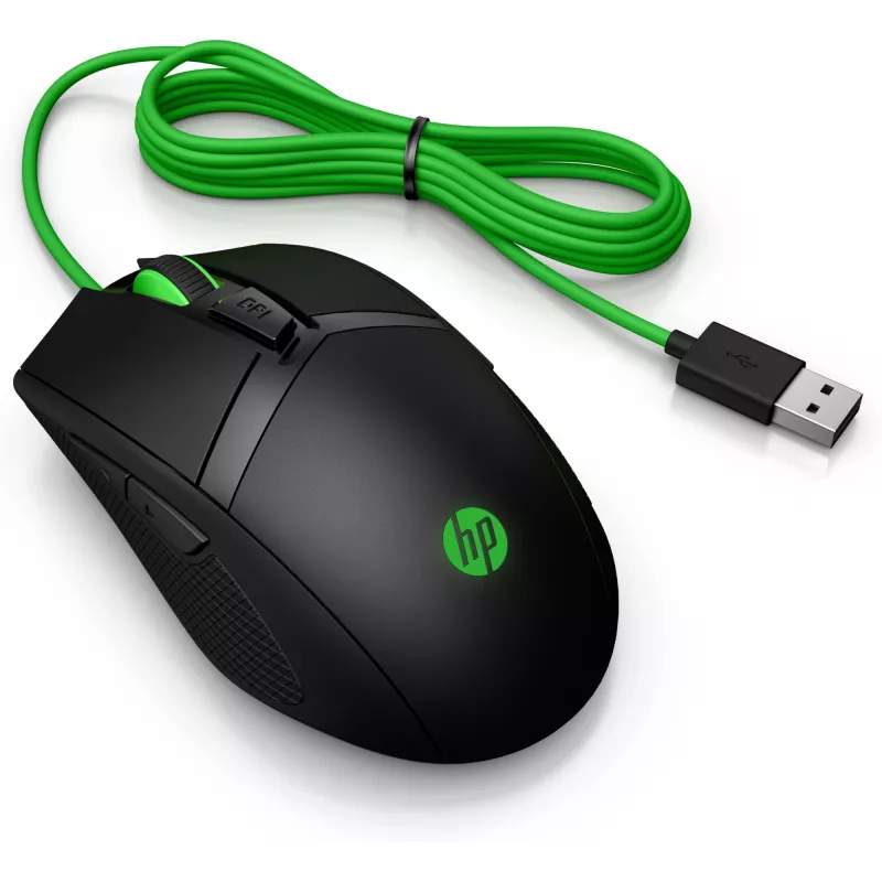 HP Pavilion Gaming pelė 300, abiem rankoms tinkama, optinė, USB Type-A, 5000 DPI, juoda, žalia