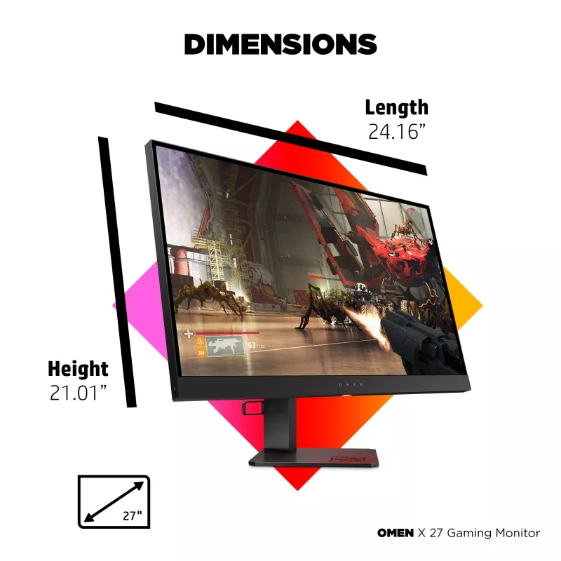 HP OMEN X 27 kompiuterio monitorius 68,6 cm (27 col.) 2560 x 1440 pikseliai Quad HD Juoda (atnaujinta prekė)