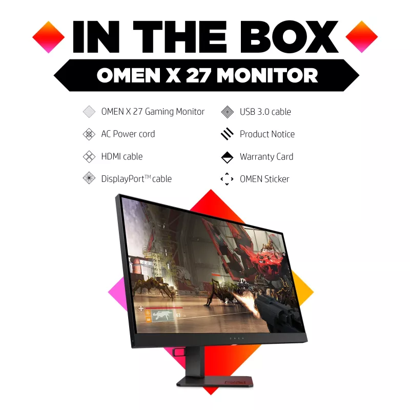 HP OMEN X 27 kompiuterio monitorius 68,6 cm (27 col.) 2560 x 1440 pikseliai Quad HD Juoda (atnaujinta prekė)