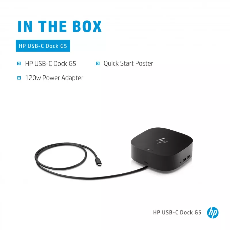 HP USB-C Dock G5, laidinis, USB 3.2 Gen 1 (3.1 Gen 1) Type-C, juoda, juoda, Kinija, Tailandas, Meksika, HP